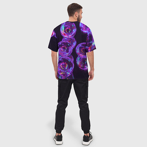Мужская футболка оверсайз Неоновые сюрреалистичные пузыри - Фиолетовый / 3D-принт – фото 4