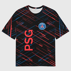 Мужская футболка оверсайз Psg красные синие чёрточки