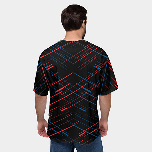 Мужская футболка оверсайз Psg красные синие чёрточки / 3D-принт – фото 4