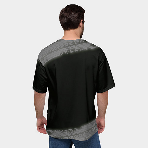 Мужская футболка оверсайз Dongfeng в стиле Top Gear со следами шин на фоне / 3D-принт – фото 4