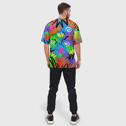 Мужская футболка оверсайз Яркий геометрический принт / 3D-принт – фото 4