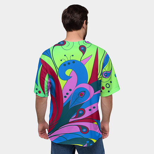 Мужская футболка оверсайз Хвост жар-птицы / 3D-принт – фото 4