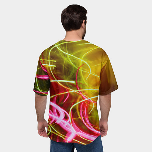Мужская футболка оверсайз Неоновые линии и фонари - Жёлтый / 3D-принт – фото 4