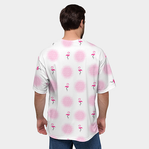 Мужская футболка оверсайз Фламинго и круги на белом фоне / 3D-принт – фото 4