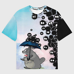 Футболка оверсайз мужская Тоторо бегущий от чернушек, цвет: 3D-принт