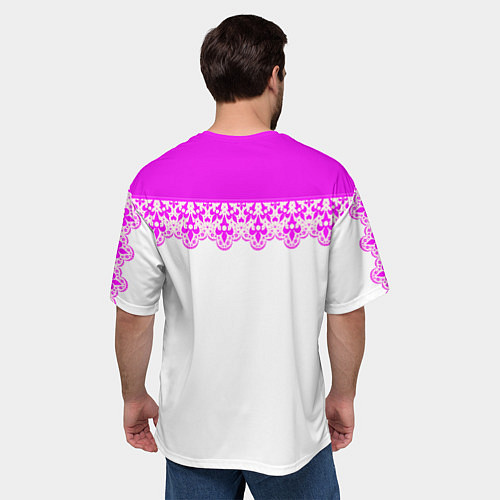 Мужская футболка оверсайз White and pink lace pattern / 3D-принт – фото 4