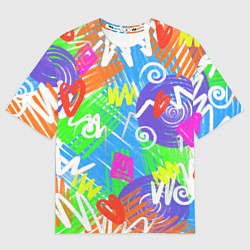 Футболка оверсайз мужская Яркий геометрический принт на белом фоне, цвет: 3D-принт