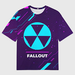 Футболка оверсайз мужская Символ Fallout в неоновых цветах на темном фоне, цвет: 3D-принт