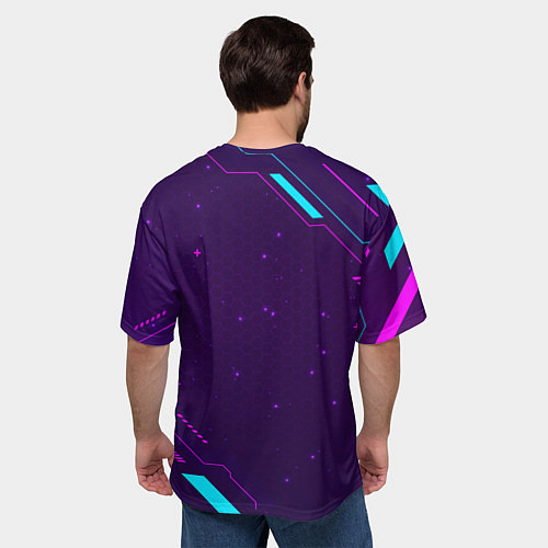 Мужская футболка оверсайз Символ Fallout в неоновых цветах на темном фоне / 3D-принт – фото 4