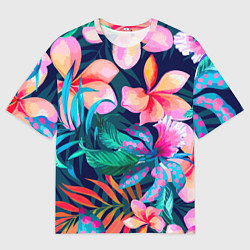 Футболка оверсайз мужская Яркие тропические цветы Лето, цвет: 3D-принт