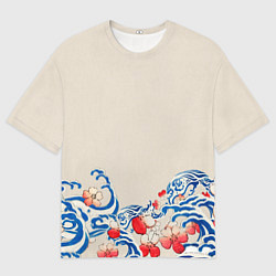 Мужская футболка оверсайз Японский орнамент волн