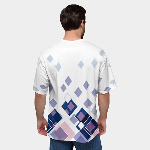 Мужская футболка оверсайз Геометрический узор в бело-синий тонах / 3D-принт – фото 4