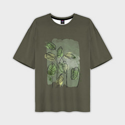 Мужская футболка оверсайз Нежные акварельные листья
