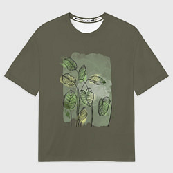 Футболка оверсайз мужская Нежные акварельные листья, цвет: 3D-принт
