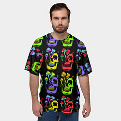 Футболка оверсайз мужская Мухоморы, растущие на черепе, цвет: 3D-принт — фото 2