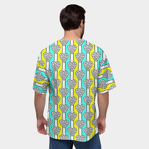 Мужская футболка оверсайз Striped multicolored pattern with hearts / 3D-принт – фото 4