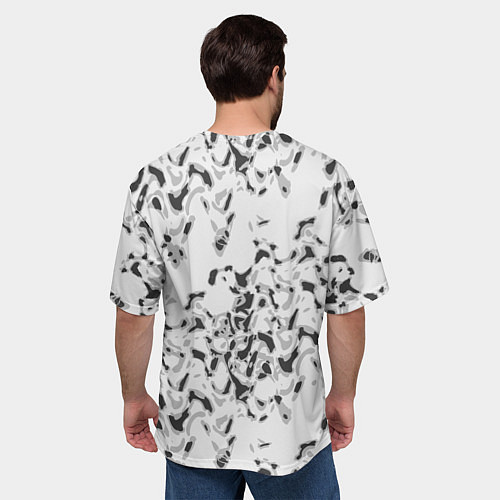 Мужская футболка оверсайз Пятнистый абстрактный узор в светло-серых тонах / 3D-принт – фото 4
