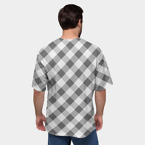 Мужская футболка оверсайз Бело-серый клетчатый узор tartan / 3D-принт – фото 4