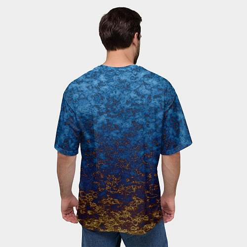 Мужская футболка оверсайз Marble texture blue brown color / 3D-принт – фото 4
