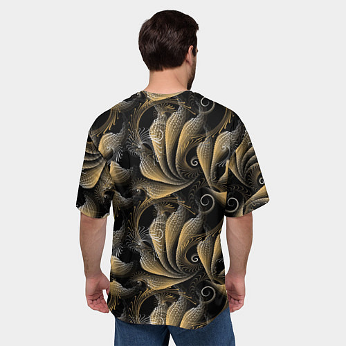 Мужская футболка оверсайз Золотистые абстрактные узоры / 3D-принт – фото 4
