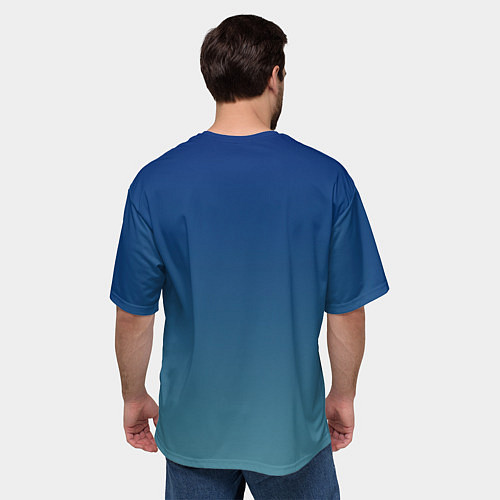 Мужская футболка оверсайз Текстурированный сине-бирюзовый градиент / 3D-принт – фото 4