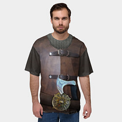 Футболка оверсайз мужская Кожаный славянский доспех с топором, цвет: 3D-принт — фото 2
