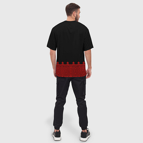 Мужская футболка оверсайз Черная славянская рубаха / 3D-принт – фото 4