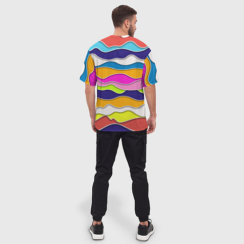 Мужская футболка оверсайз Разноцветные волны Летний паттерн / 3D-принт – фото 4