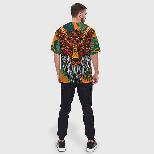 Мужская футболка оверсайз Рыжая Лиса африканский узор Разноцветная лисичка / 3D-принт – фото 4