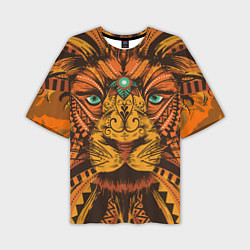 Мужская футболка оверсайз Африканский Лев Морда Льва с узорами Мандала
