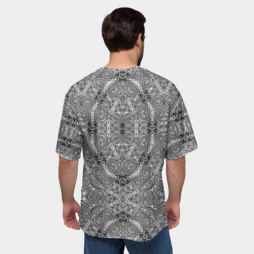 Мужская футболка оверсайз Black and white oriental ornament / 3D-принт – фото 4