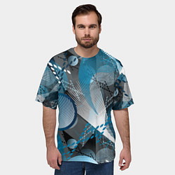 Футболка оверсайз мужская Абстрактный серо-синий принт, цвет: 3D-принт — фото 2