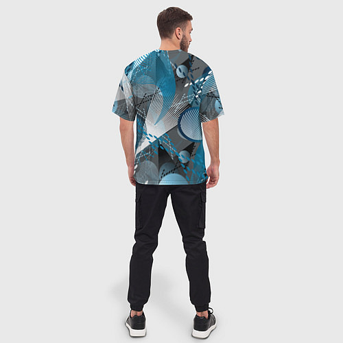 Мужская футболка оверсайз Абстрактный серо-синий принт / 3D-принт – фото 4