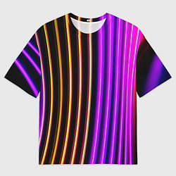 Футболка оверсайз мужская Неоновые линейные фонари - Фиолетовый, цвет: 3D-принт