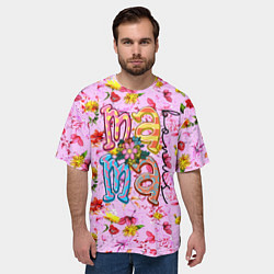 Футболка оверсайз мужская Слово МАМА в цветочках, цвет: 3D-принт — фото 2