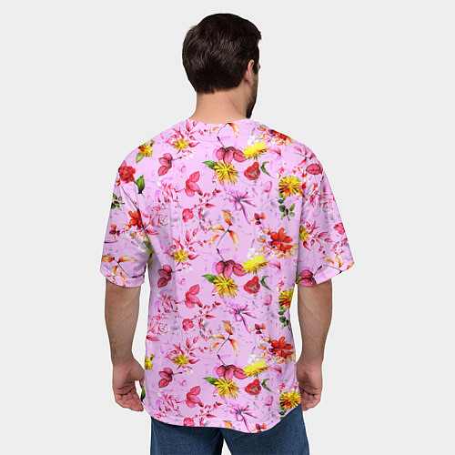 Мужская футболка оверсайз Слово МАМА в цветочках / 3D-принт – фото 4