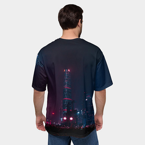 Мужская футболка оверсайз Неоновый ночной город - Тёмно-розовый / 3D-принт – фото 4