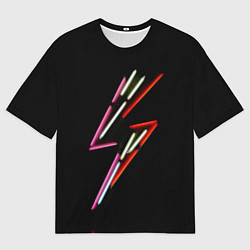Мужская футболка оверсайз Неоновый знак молнии - Красный