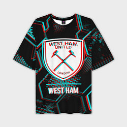 Мужская футболка оверсайз West Ham FC в стиле Glitch на темном фоне