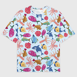 Футболка оверсайз мужская Паттерн из морских жителей Лето, цвет: 3D-принт
