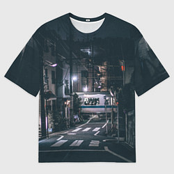 Футболка оверсайз мужская Ночная улица города - Белый, цвет: 3D-принт
