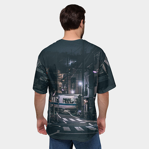Мужская футболка оверсайз Ночная улица города - Белый / 3D-принт – фото 4
