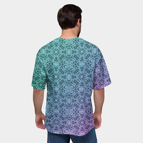 Мужская футболка оверсайз Кружевной узор на розово-бирюзовом градиенте / 3D-принт – фото 4