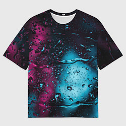 Мужская футболка оверсайз Неоновые сюрреалистичные капли - Розовый и голубой
