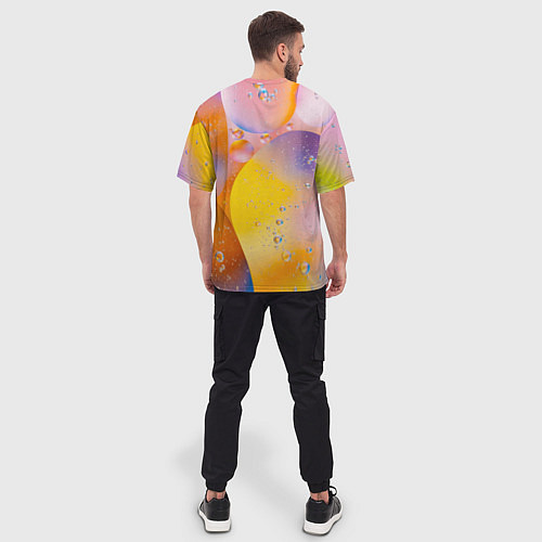Мужская футболка оверсайз Абстрактные фигуры и пузырьки - Оранжевый / 3D-принт – фото 4