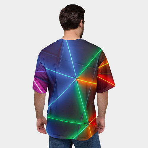 Мужская футболка оверсайз Неоновые лучи разных цветов - Синий / 3D-принт – фото 4