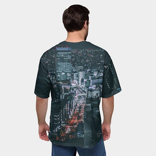 Мужская футболка оверсайз Ночные улицы города с высоты - Белый / 3D-принт – фото 4