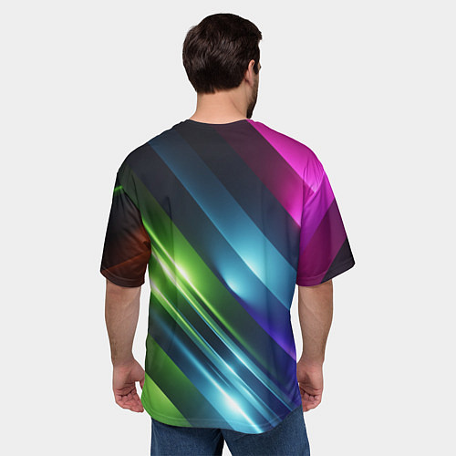 Мужская футболка оверсайз Неоновые линии во тьме - Синий / 3D-принт – фото 4