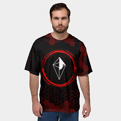 Футболка оверсайз мужская Символ No Mans Sky и краска вокруг на темном фоне, цвет: 3D-принт — фото 2