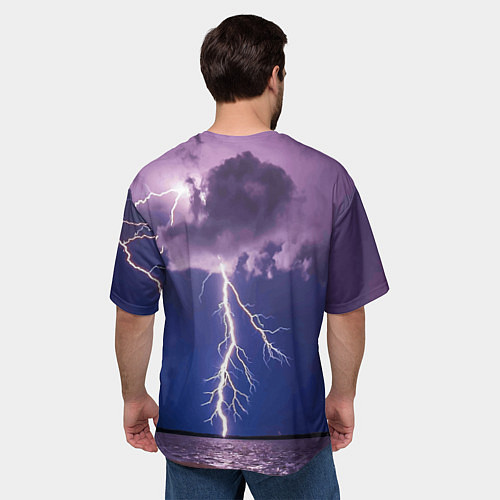 Мужская футболка оверсайз Разряд молний над океаном / 3D-принт – фото 4